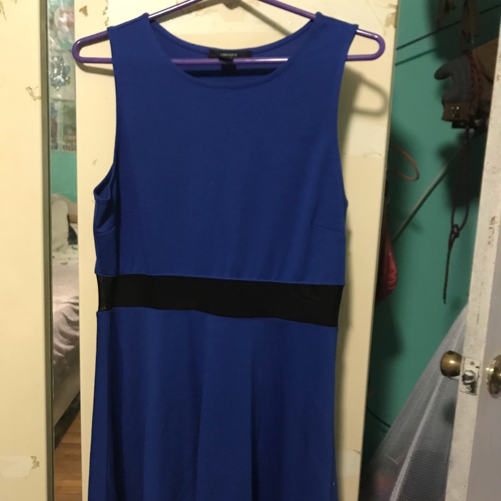 Blue dress with black sheer panel